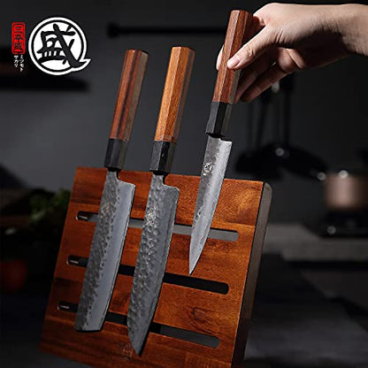 MITSUMOTO SAKARI Japanese Magnetic Knife Holder, 12.5-Inch Acacia Wood Double Sided Knife Block, Heavy Duty Magnet Stand for Chef & Steak Knives