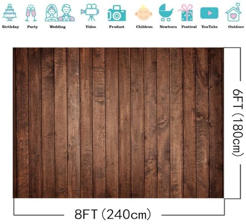 8X6FT Brown Wood Backdrop Photographers Thin Vinyl Brown Retro Wood Wall Background Cloth Seamless DH-278 - size: 8X6FT
