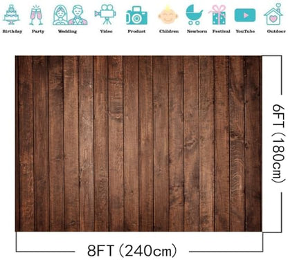 8X6FT Brown Wood Backdrop Photographers Thin Vinyl Brown Retro Wood Wall Background Cloth Seamless DH-278 - size: 8X6FT