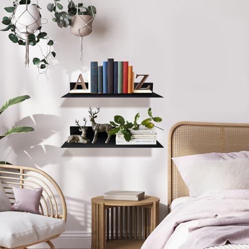 RealPlus Metal Floating Shelf 16.8" x 8" Modern Heavy Duty Steel Wall Mount Shelf, Black - color: Black (Pack of 1), size: 16.8"W x 8"D