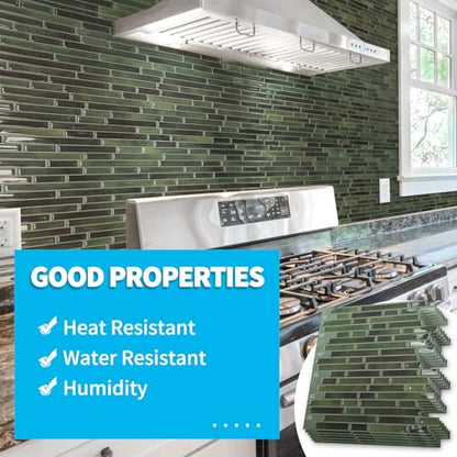 Art3d 10-Sheet Peel and Stick Backsplash Tile for Kitchen - 12”×12” Stick on Wall Tile for Kitchen Bathroom Countertop Living Room, Green - color: Green