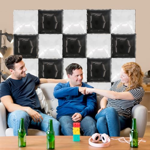 square aluminum foil Balloon Wall Backdrop, 25 pieces Black and White double-sided Balloon Arch Kit, suitable Racing theme parties anniversaries decorations - color: White.black