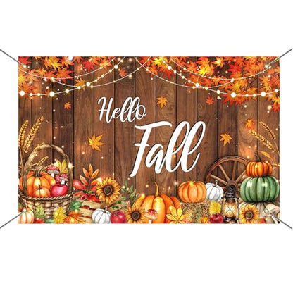 Mocsicka Hello Fall Backdrop Banner Fall Thanksgiving Photography Backdrop Rustic Wooden Door Autumn Pumpkin Harvest Baby Shower Decorations Photo Booth Props 70.8 x 43.3 Inch - size: 70.8 x 43.3 inches