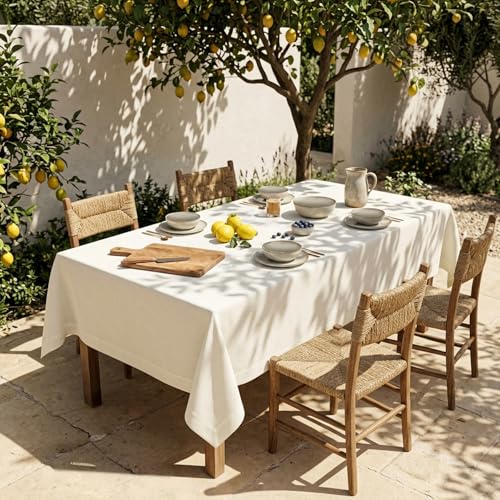 Solino Home Linen Ivory Tablecloth 60 x 90 Inch - 100% Pure Linen Rectangular Tablecloth - Machine Washable Table Cloth for Spring, Summer, Mothers Day - Fete - color: 02: Ivory, size: 90" x 60" (Rectangular)