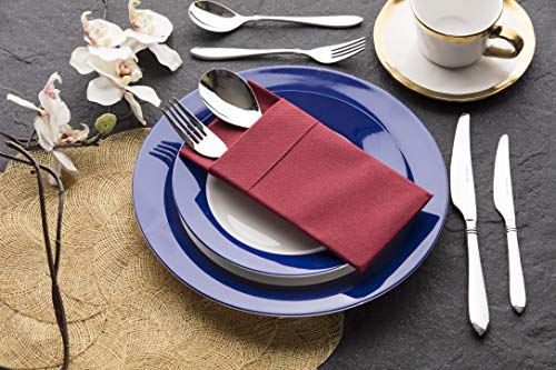 Moyes Home Burgundy Disposable Dinner Napkins with Pocket - Linen-Feel Pre-Folded Cloth-Like Paper Napkins for Silverware, Weddings, Dinner Parties, 16x16 in, Pack of 50 - color: Bordeaux
