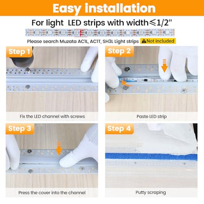Muzata 5Pack 6.6FT/2M Plaster-in LED Channel Trimless Recessed LED Strip Diffuser Channel Spotless Deeper Wider for Drywall Ceiling Wall U117 WW 2M - size: 5Pack*2M/6.6FT