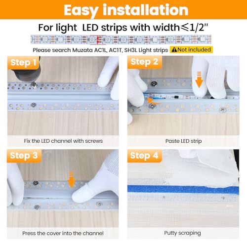 Muzata 10Pack 3.3FT/1M Plaster-In LED Channel Trimless Recessed LED Strip Diffuser Channel Spotless Deeper Wider for Drywall Ceiling Wall U117 WW 1M - size: 10pack*1m/3.3ft