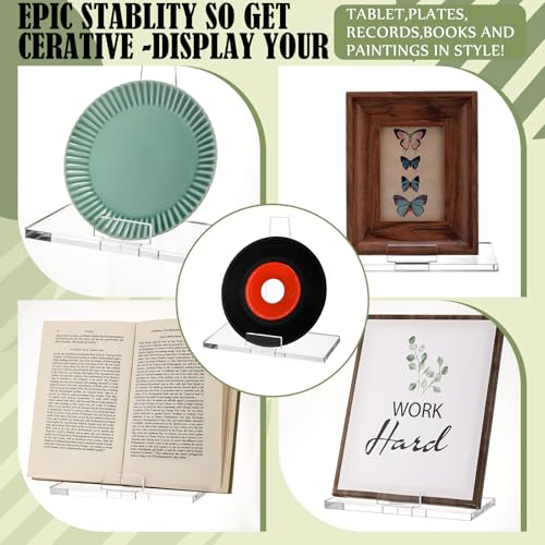 RattanView 10 Inch Acrylic Plate Stand for Display Acrylic Easel Holder Clear Picture Frame Book Magazine Stand with Square Block Base for Table Home Office Exhibit - size: 10 Inch