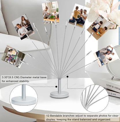 Silver Photo Tree Holder with Metal Base,12 Clips Flexible & Durable Branches Money Trees Gift Card Holder with Clips,Picture Trees to Hold Photos for Christmas Wedding Greeting Birthday Party Gift - color: Silver