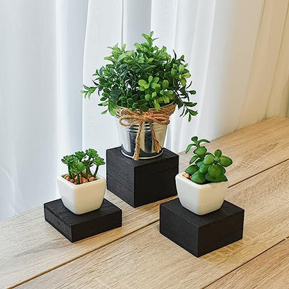 MOOCA Customizable Wooden Display Risers Set - 3 Different Height Stands for Jewelry, Watches, Cosmetics, and Accessory, Black Color - color: Black