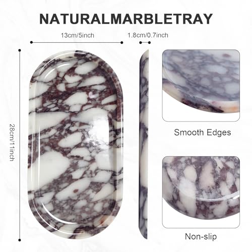 Natural Marble Decor Tray - Hand-Polished Luxury Organizer for Vanity, Bathroom | Cosmetics Perfume Jewelry Display Tray (Calacatta Violet Oval Tray, 11" x 5" x 0.7") - color: Calacatta Violet Oval Tray, size: 12" x 8" x 0.7"