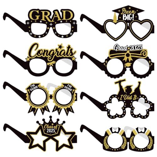 Black-Gold Graduation Party-Decorations Photo-Booth Props - 16pcs Cap 2025 Class Congrate Grad Photography Props,Senior College Favors Sunglasses Decor Supplies - color: 2025 Graduation Glasses