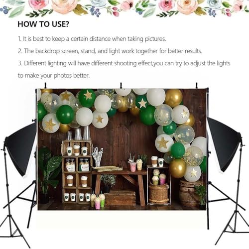 Coffee Photography Backdrop Rustic Brown Wood Coffee Shop Backdrop Balloons Coffees Ice Cream Party Background Balloon Stars Photography Background Kids Portrait Decor Backdrop Photo Studio Prop,8X6FT