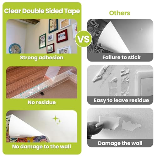 Double Sided Tape Heavy Duty, Removable Nano Double Sided Adhesive Tape, Clear Mounting Tape Picture Hanging Adhesive Strips Waterproof for Walls Photo Crafts Carpet Poster, 1" x 16.5FT - size: 1in x 16.5ft