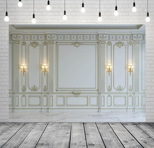BELECO 12x10ft Fabric Vintage Living Room Backdrop Classic White Wall Interior European Frame Castle Wall Photography Background Empty Living Room Wallpaper Birthday Party Decoration Photo Studio Prop - size: 12x10FT