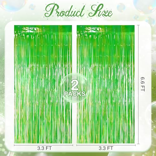2 Pack Green Iridescent Streamers Backdrop, 3.3x6.6ft Foil Fringe Curtains Holographic Door Tinsel Streamers for Birthday, Wedding, Holiday, Bachelorette, Christmas Theme Party Decorations - color: Green, size: 2 Pack