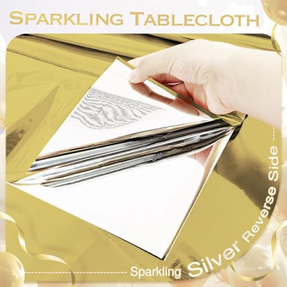 2pcs Champagne Gold Foil Tablecloth 54*72inch Plastic Wedding Birthday Party Table Cloths Light Gold Waterproof Disposable Table Cover for Christmas Grad Elegant Event Anniversary Party Supplies - color: Light Gold