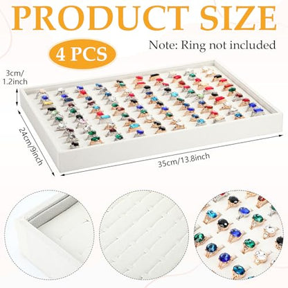Wenqik 4 Pcs Cardboard Ring Holder with Velvet Lining, 100 Slot Inserts Stackable Ring Display Tray,13.8 x 9.4 x 1.2 inch (Beige) - color: Beige