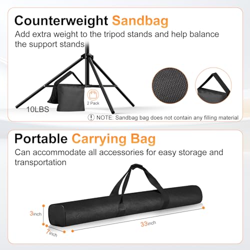 Backdrop Stand, Photo Video Studio 10 x 10FT Adjustable Backdrop Stand, Background Support System Kit with 2 Crossbars, 6 Clamps, 2 Sandbags and Carry Bag for Photography Parties Wedding - size: 10×10ft