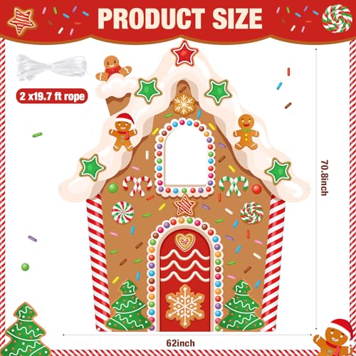 Panelee Christmas Gingerbread House Photo Booth Props Life Size Gingerbread Door Banner Photo Backdrop Decorations Fabric Background for Xmas Winter Holiday Indoor Outdoor Party Decor - style: Nature