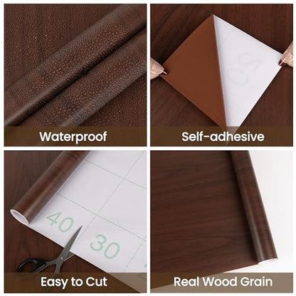 Abyssaly Wood Contact Paper, Red Brown Wood Peel and Stick Wallpaper, Self Adhesive Removable Wooden Look Grain Contact Paper for Cabinets Drawer Countertop 11.8" X 197" - color: Red Brown, size: 11.8" x 197"