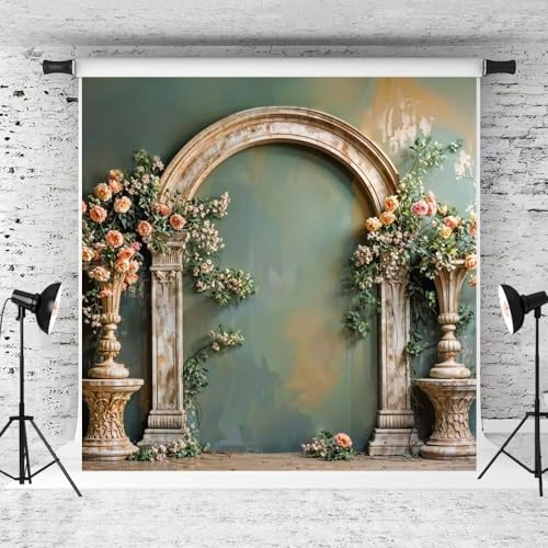 Kate Floral Arch Photography Backdrops Green Wall Background Fine Art Vintage Photo Background Studio Props,10x10ft - size: 10x10ft