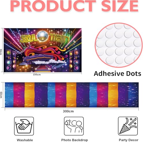 2 Pcs Retro 70's and 80's Neon Glow Photo Background Polyester Fabric Colorful Disco Dancing Prom Party Theme Photography Backdrop Runway Carpet Decoration Studio Props Banner