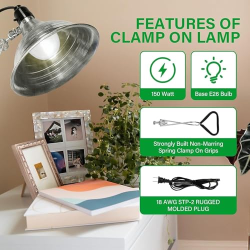 Simple Deluxe Clamp Light with 8.5 Inch Adjustable Aluminum Reflector, Suit for E26 Socket Max 150 Watt Lamp (No Bulb Included), 6 Feet 18/2 SPT-2 Cord, 2 Pack - size: 8.5 Inch (150 Watts), style: 2-Pack LITE Version
