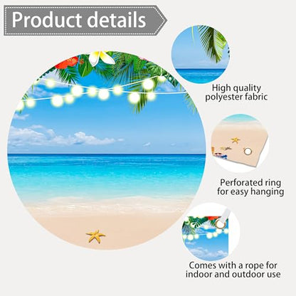 7 x 5 ft Summer Party Backdrop Hawaii Ocean Beach Tropical Leaves Flower Background Aloha Decorations Photo Booth Props Seaside Luau Happy Birthday Party Banner - size: 7*5 ft