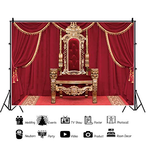 Haoyiyi 7x5ft Royal Red Chair Backdrop - Classic European Retro Curtains for Wedding Ceremony, Birthday Party, Portrait Photo Props - Polyester