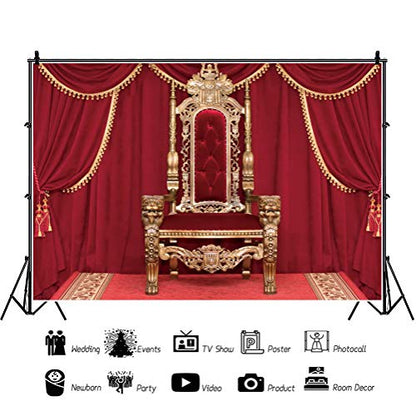 Haoyiyi 7x5ft Royal Red Chair Backdrop - Classic European Retro Curtains for Wedding Ceremony, Birthday Party, Portrait Photo Props - Polyester