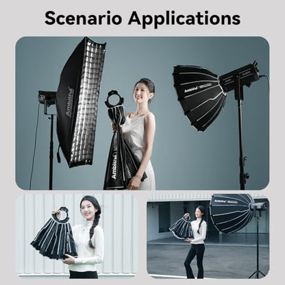 Ambitful 23.6''/60cm Quick Release Parabolic Softbox, Hexadecagon Bowens Mount Softbox with 2 Diffusers & Honeycomb Grid, Carrying Bag, Compatible with Studio Speedlite Flash and Monolight - size: Q9-60cm