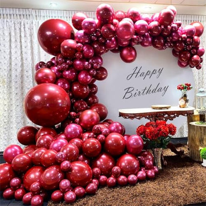 Double Stuffed Burgundy Balloons Different Size 115Pcs 5/10/12/18 Inch Maroon Balloon Garland Arch kit for Birthday Wedding Baby Shower Anniversary Party - color: Burgundy