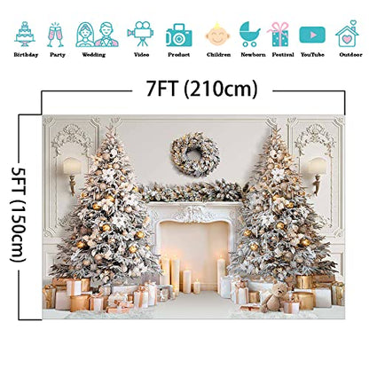 Mocsicka Classic Christmas Interior Room Photography Backdrop White Christmas Fireplace Photo Background Decorated Xmas Tree Family Kids Holiday Party Banner Decorations Photo Booth Props (7x5ft) - size: 7x5ft