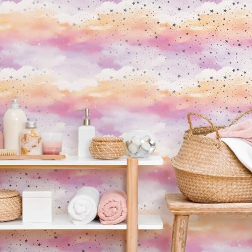 Main Street Peel and Stick Wallpaper Eco-Friendly Sheets 12 Pack, 11 X 16 Inch Cloud Design, Wall Mural for Home Decor, Removable Wall Decor Wallpaper Peel and Stick for DIY Projects - style: Cloud SCF Design