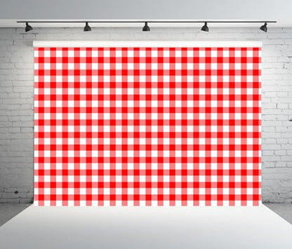 BELECO 9x6ft Fabric Red and White Checkered Backdrop Red Gingham Pattern Plaid Texture Background BBQ Picnic Party Decorations Birthday Baby Shower Shoot Photo Props - size: 9x6FT