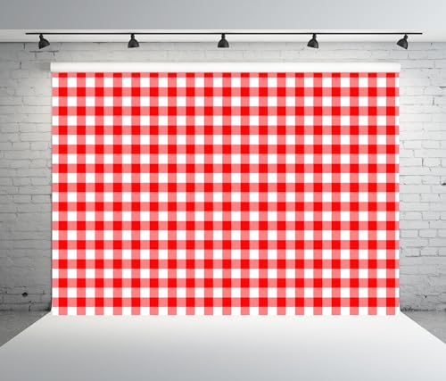 BELECO 20x10ft Fabric Red and White Checkered Backdrop Red Gingham Pattern Plaid Texture Background BBQ Picnic Party Decorations Birthday Baby Shower Shoot Photo Props - size: 20x10FT
