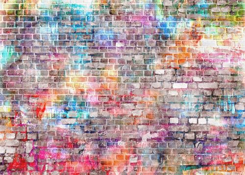 Fabric 8x6ft Brick Backdrop Photography Color Paint Graffiti Wall Disco Brickwork for Baby Shower Birthday Party Graduation Prom Office Background Decor Adult Kid Portrait Photoshoot Prop - size: 8x6FT