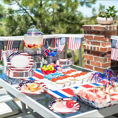 50Pcs Patriotic Oval Paper Plates 10" X 12" Large Heavy Duty 250 Anniversary American Flag Disposable Plates 4th of July Red Blue and White Platters for President Memorial Independence Day Supplies - style: 4th of July Oval Kit