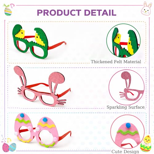Easter Headbands and Glasses Set, 6PCS Bunny Ear Headbands & Funny Easter Glasses, Cute Photo Props for Easter - color: A