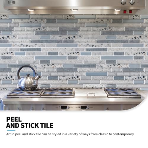 Art3d Peel and Stick Kitchen Backsplash Self-Adhesive Wall Tile Stone, 10 Sheets - color: Light Blue