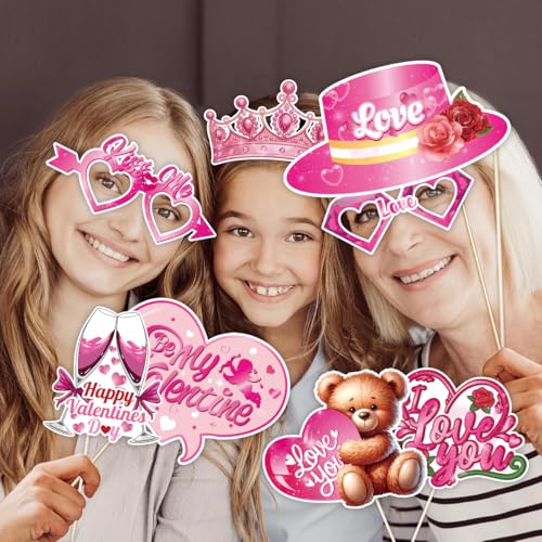 Valentines Day Decorations, Tumwisk 30 PCS Valentines Photo Props, DIY Funny Photography Photo Booth Prop Party Decorations Romantic Pink Valentine's for Wedding Engagement Accessories - color: Pink