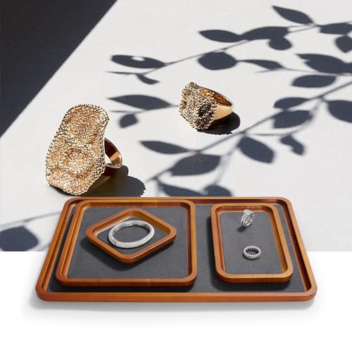 Oirlv Solid Wood Jewelry Display Tray Small Jewelry Tray Rings Earrings Bracelets Necklace Holder Organizer (Small, Grey) - color: Grey, size: 3.93"x 3.93"x 0.59"