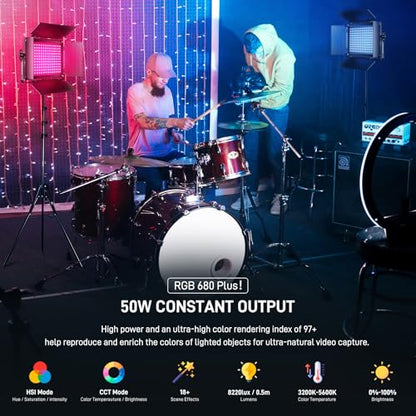 GVM RGB LED Video Light with Lighting Kits, 680RS 50W Led Panel Light with Bluetooth Control, 2 Packs Photography Lighting for YouTube Studio, Video Shooting, Gaming, Streaming, Conference - size: 2 Packs with Lighting Kits