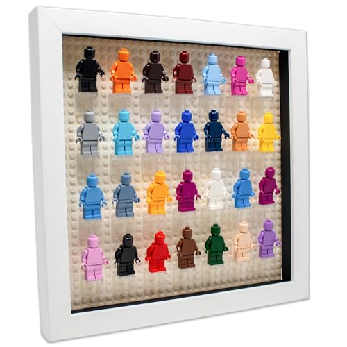 Figurine Display Case 10x10 White Shadow Box for Miniature Figures 10x10 White Wood Shadow Box with White Base to Display Up to 28 Block Figures - color: White With White Blacking, size: 10x10