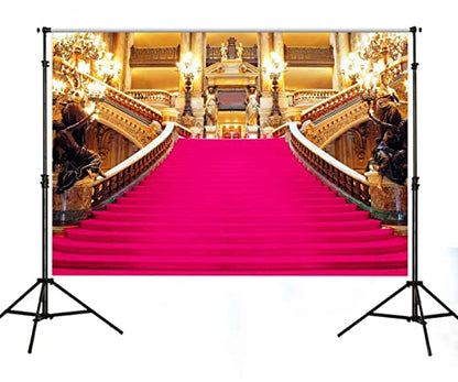 Pink Carpet Backdrop, Golden Palace Gorgeous European Hall Photo Backdrop, Vinyl 5x3ft Prom Picture Photo Studio Props BJXTGU81 - color: Pink, size: 5x3ft