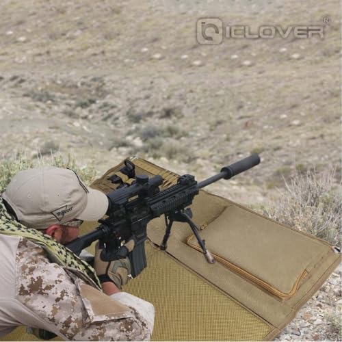 IC ICLOVER Shooting Mat, Tactical Prone Padded Shooting Mats, with 2 Pockets & Molle Webbings & Bipod Holder, Extra Large Non-Slip Waterproof Foldable Pad Blanket for Long Range Rifle Shooting Hunting