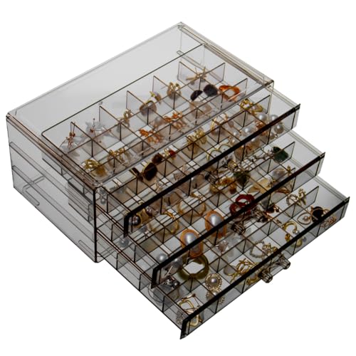YUFONG Earring Storage Box Organizer 3 Drawers Acrylic Jewelry Storage Box Holder Transparent Jewelry Display Stand with 72 Small Compartments Gift for Women Girls (Clear Black) - color: Clear Black