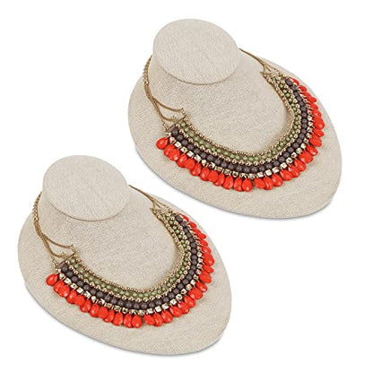 MOOCA 2 Pcs Set Linen Lay Down Necklace Bust Display Jewelry Necklace Chain Jewelry Bust Display Holder Stand, Tan Linen - color: Tan Linen
