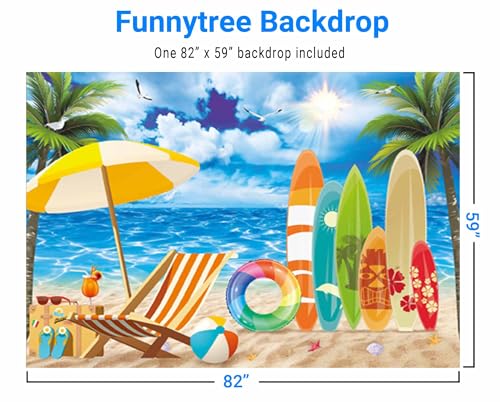 Funnytree 7x5FT Summer Surfboard Party Backdrop Tropical Hawaiian Beach Seaside Surfs Up Photography Background Aloha Luau Birthday Baby Shower Decoration Supplies Portrait Photo Booth Studio Props